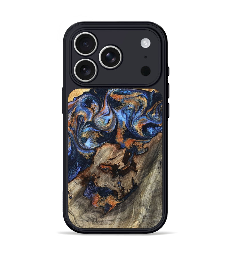 iPhone 17 Pro Wood Phone Case - Tiara (Teal & Gold, 827320)