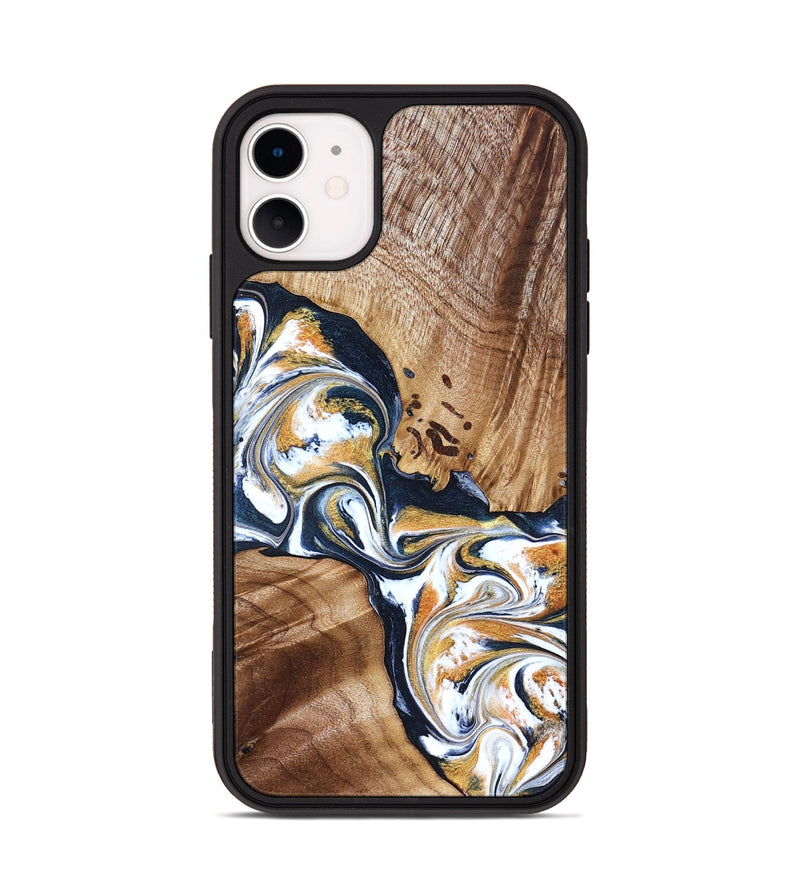 iPhone 11 Wood Phone Case - Adalee (Teal & Gold, 827321)