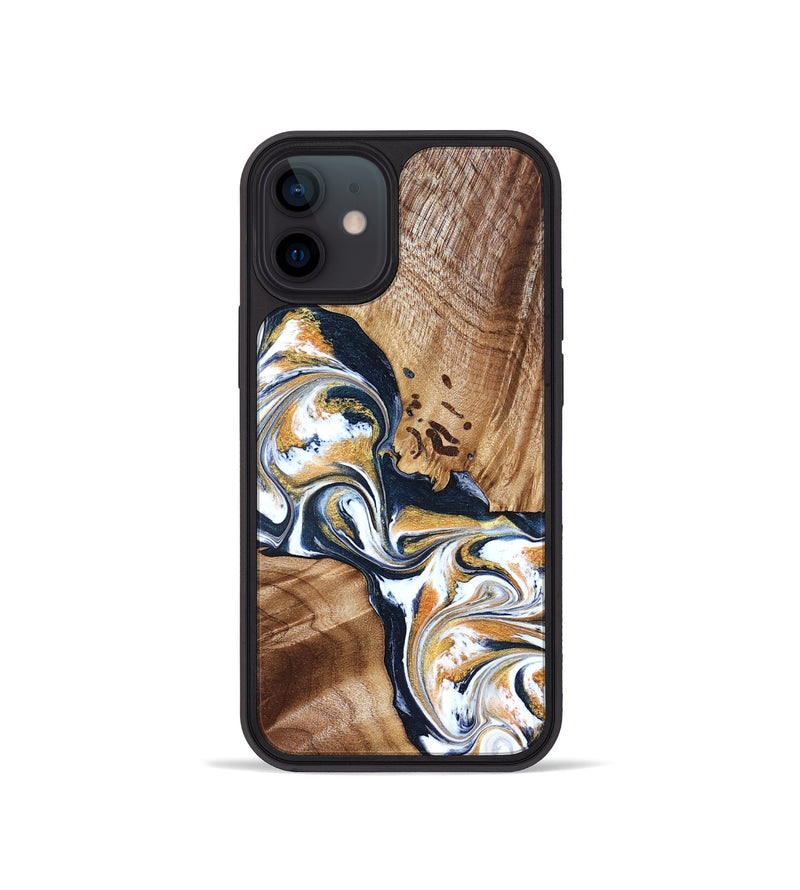 iPhone 12 mini Wood Phone Case - Adalee (Teal & Gold, 827321)