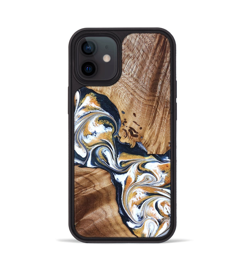iPhone 12 Wood Phone Case - Adalee (Teal & Gold, 827321)