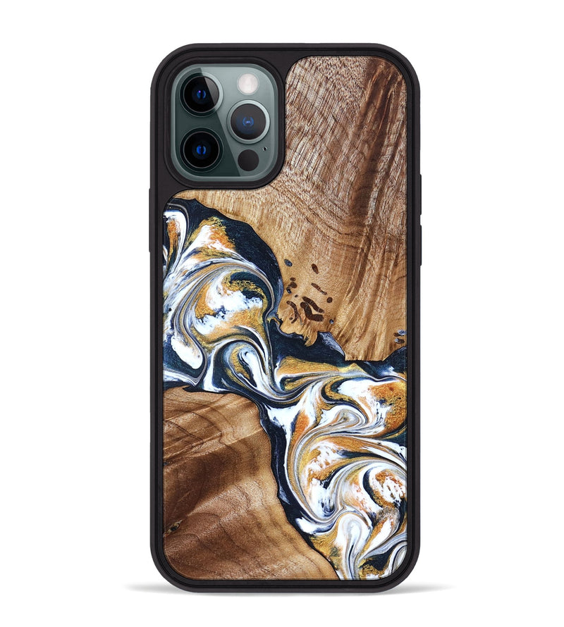 iPhone 12 Pro Max Wood Phone Case - Adalee (Teal & Gold, 827321)