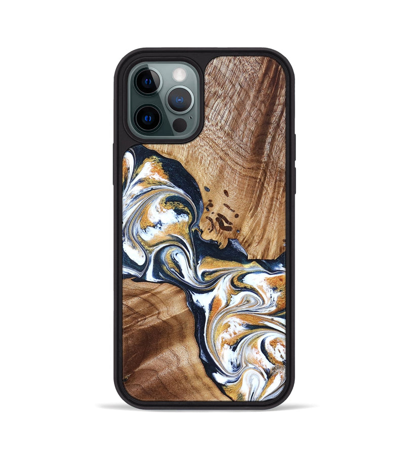 iPhone 12 Pro Wood Phone Case - Adalee (Teal & Gold, 827321)