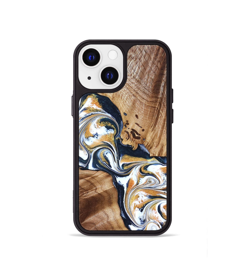 iPhone 13 mini Wood Phone Case - Adalee (Teal & Gold, 827321)