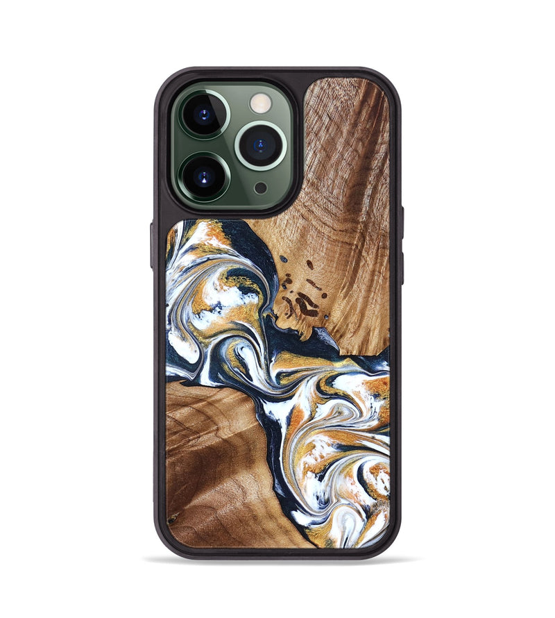 iPhone 13 Pro Wood Phone Case - Adalee (Teal & Gold, 827321)