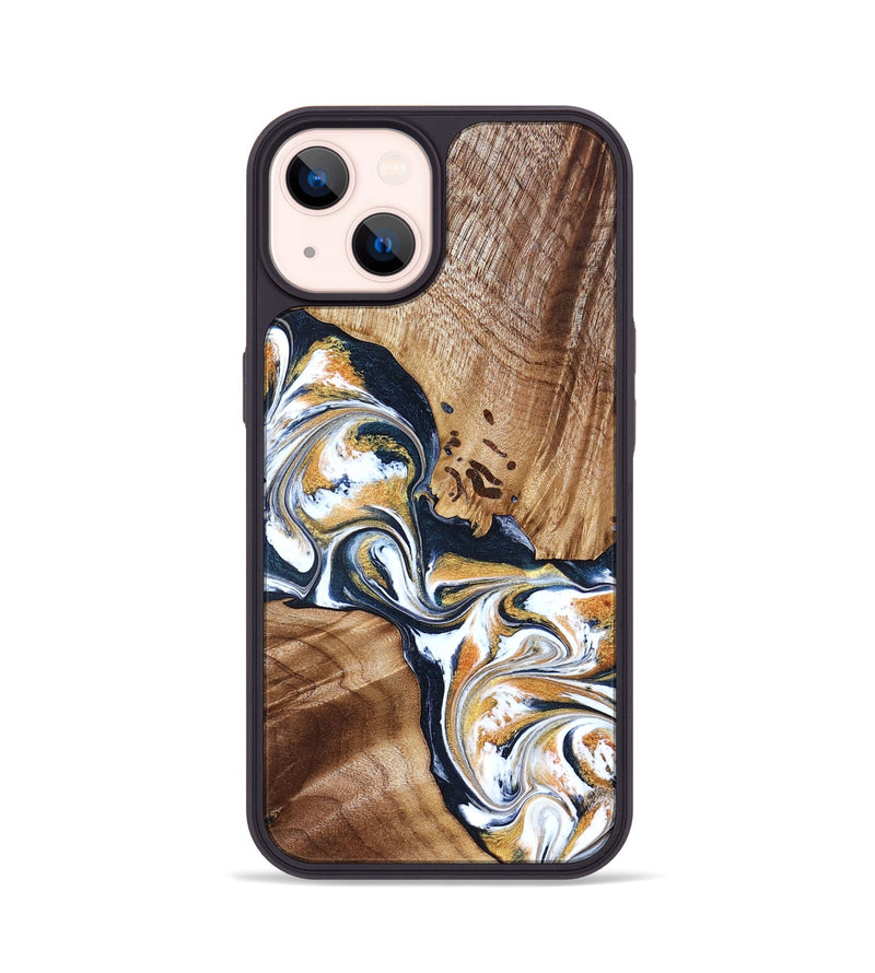 iPhone 14 Wood Phone Case - Adalee (Teal & Gold, 827321)