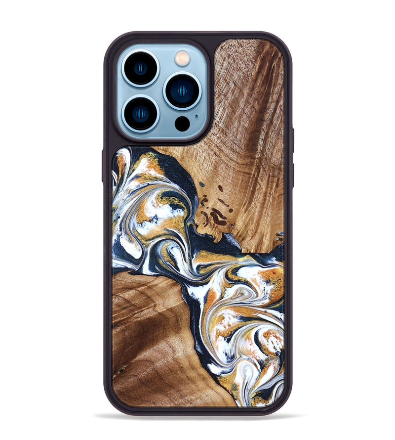 iPhone 14 Pro Max Wood Phone Case - Adalee (Teal & Gold, 827321)