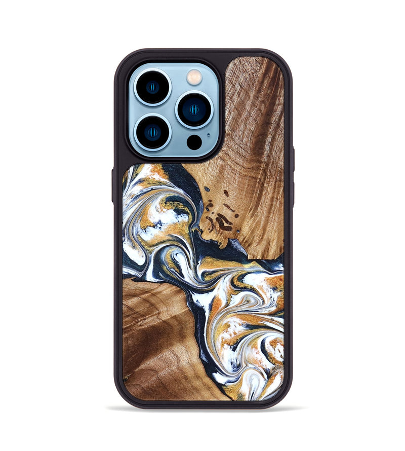 iPhone 14 Pro Wood Phone Case - Adalee (Teal & Gold, 827321)