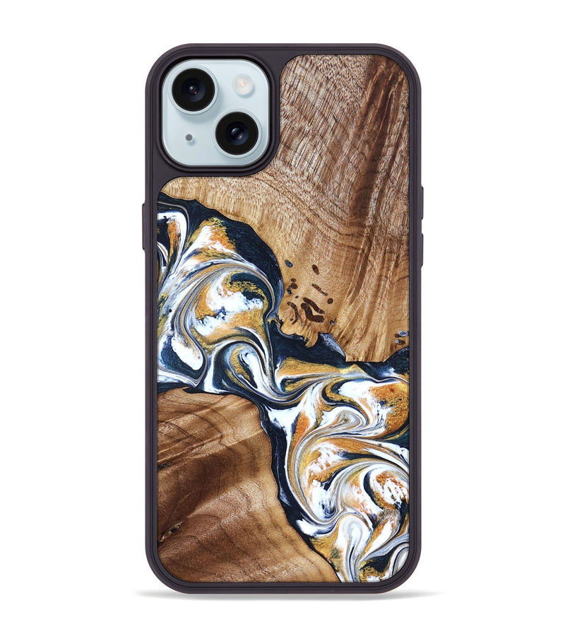 iPhone 15 Plus Wood Phone Case - Adalee (Teal & Gold, 827321)