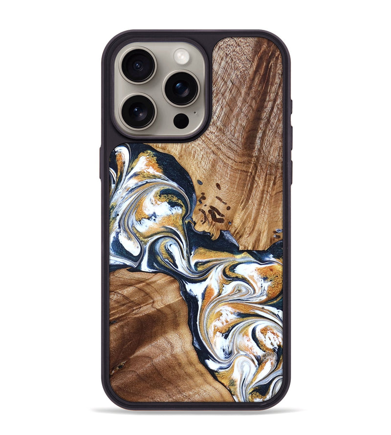 iPhone 15 Pro Max Wood Phone Case - Adalee (Teal & Gold, 827321)