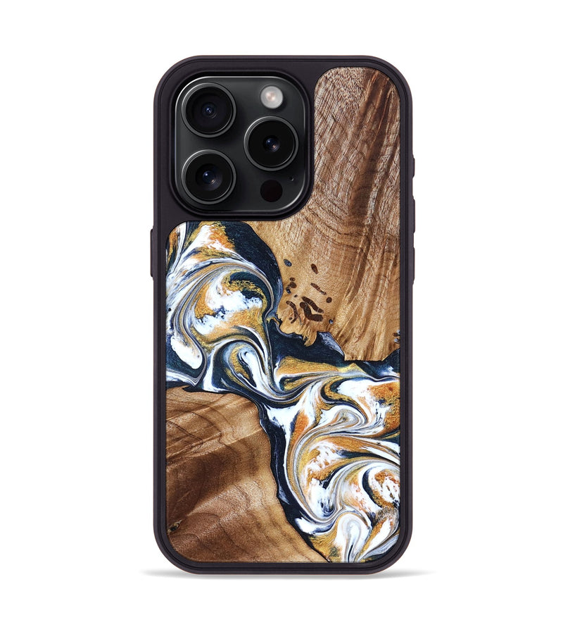 iPhone 15 Pro Wood Phone Case - Adalee (Teal & Gold, 827321)