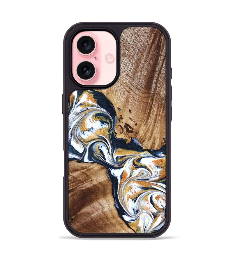 iPhone 16 Wood Phone Case - Adalee (Teal & Gold, 827321)