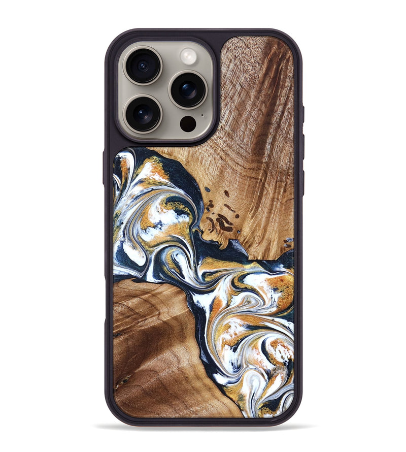 iPhone 16 Pro Max Wood Phone Case - Adalee (Teal & Gold, 827321)