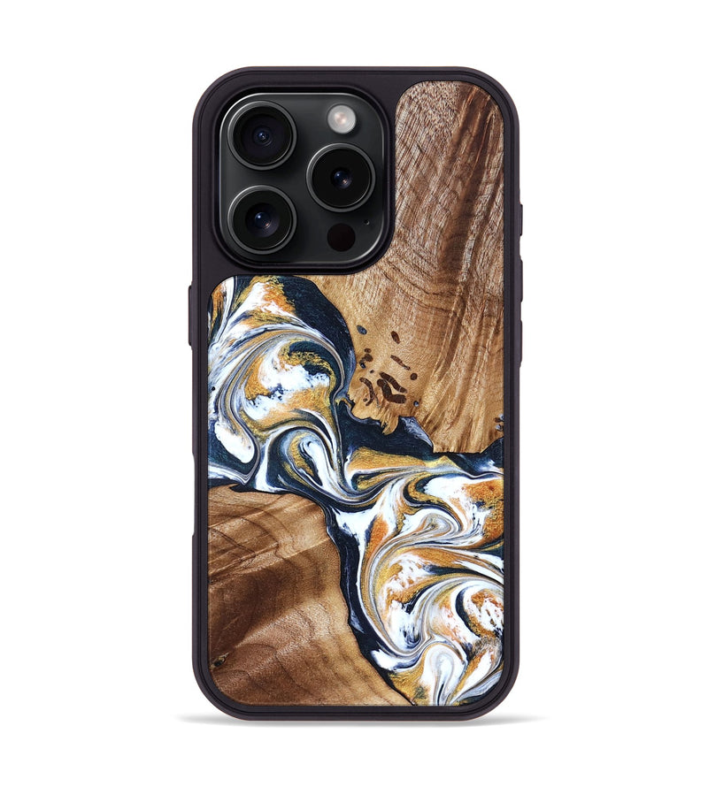 iPhone 16 Pro Wood Phone Case - Adalee (Teal & Gold, 827321)