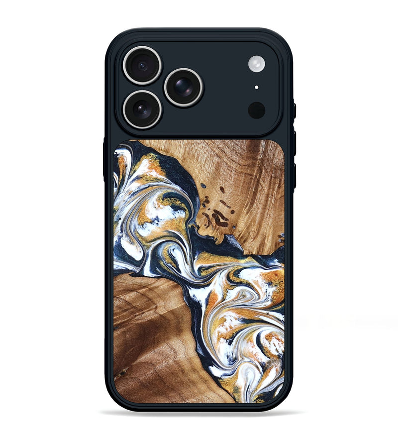 iPhone 17 Pro Max Wood Phone Case - Adalee (Teal & Gold, 827321)