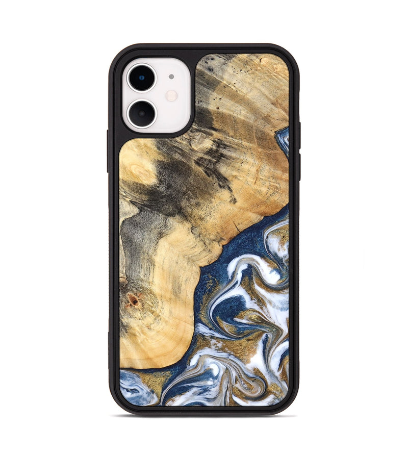 iPhone 11 Wood Phone Case - Bryon (Teal & Gold, 827322)