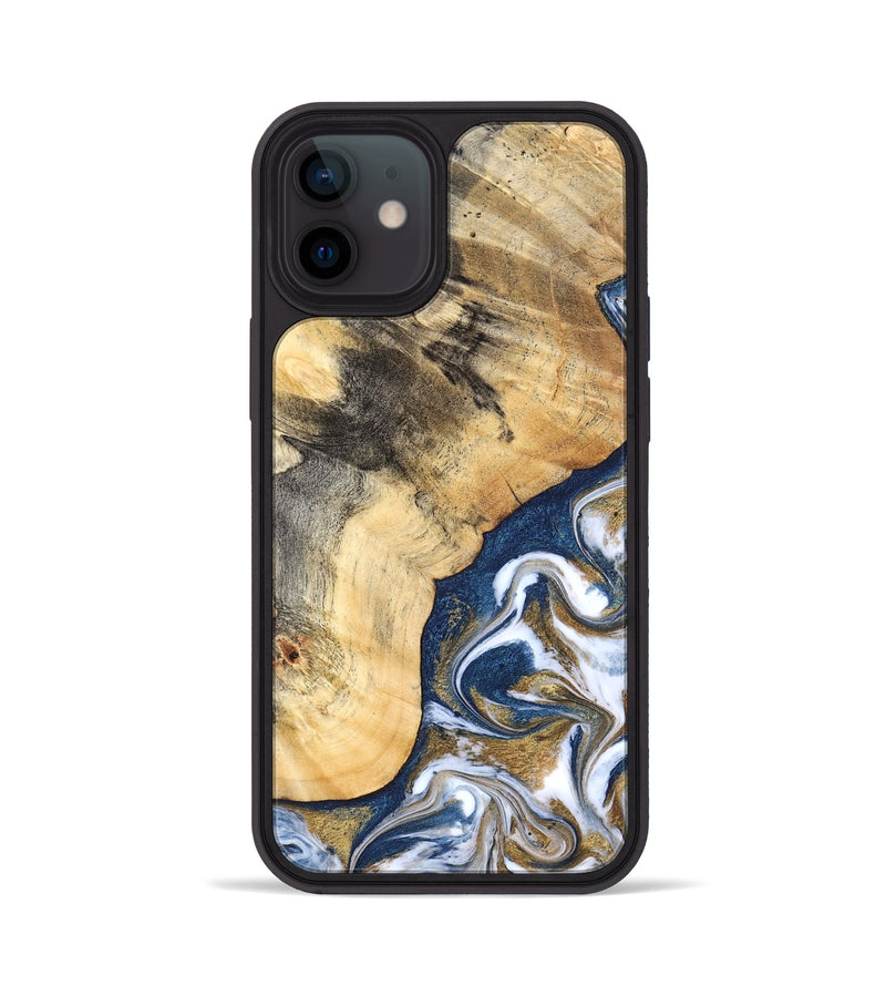 iPhone 12 Wood Phone Case - Bryon (Teal & Gold, 827322)