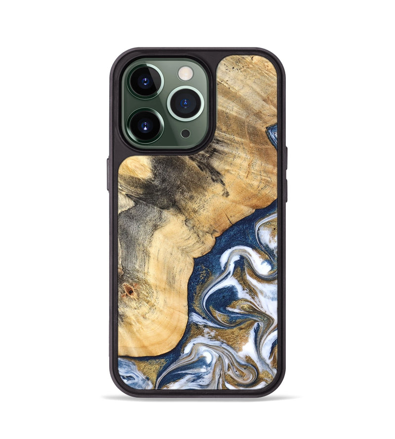 iPhone 13 Pro Wood Phone Case - Bryon (Teal & Gold, 827322)
