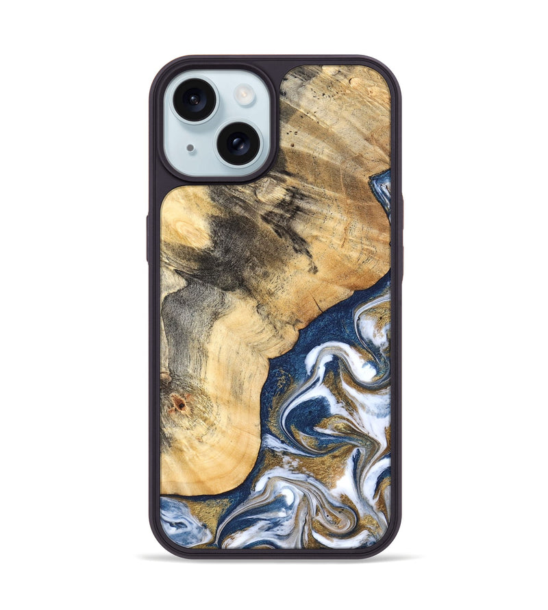iPhone 15 Wood Phone Case - Bryon (Teal & Gold, 827322)