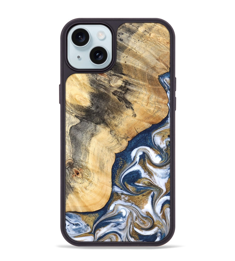 iPhone 15 Plus Wood Phone Case - Bryon (Teal & Gold, 827322)