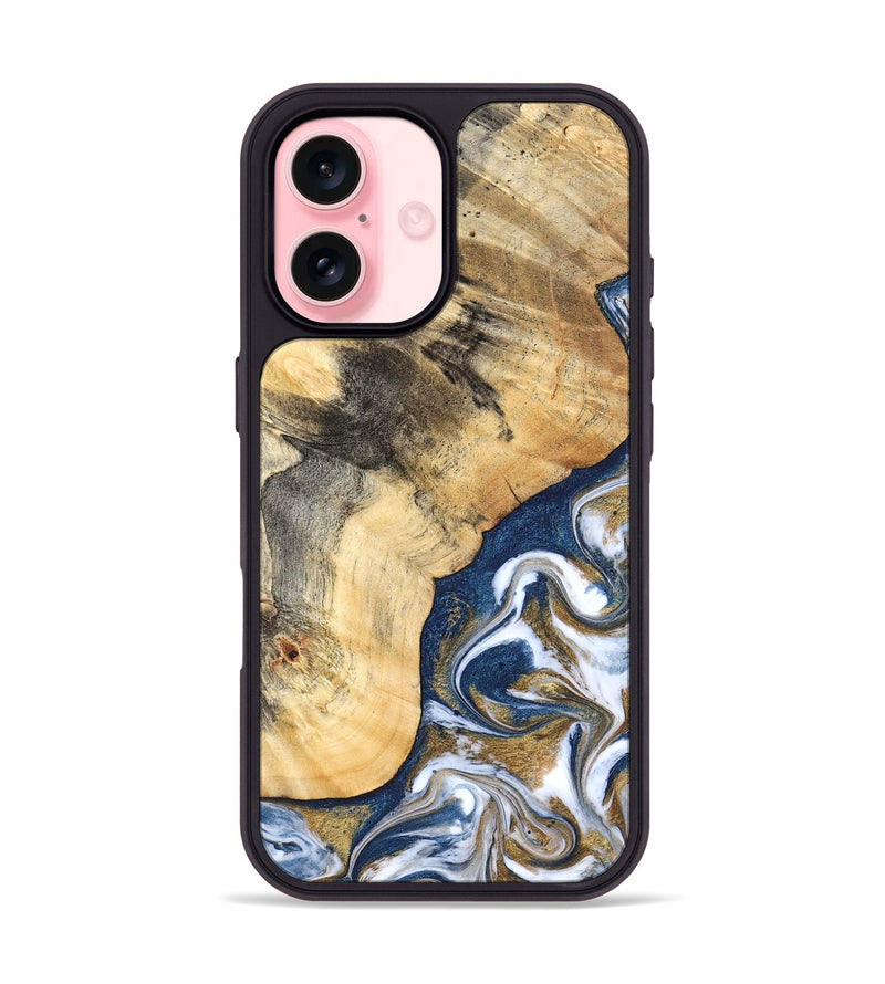 iPhone 16 Wood Phone Case - Bryon (Teal & Gold, 827322)