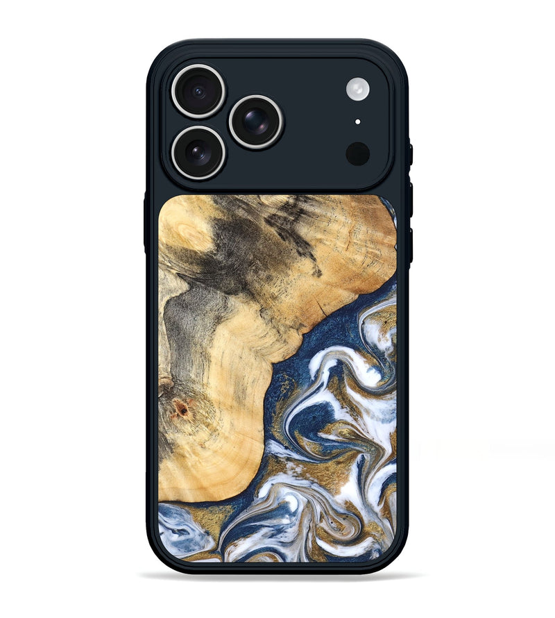 iPhone 17 Pro Max Wood Phone Case - Bryon (Teal & Gold, 827322)