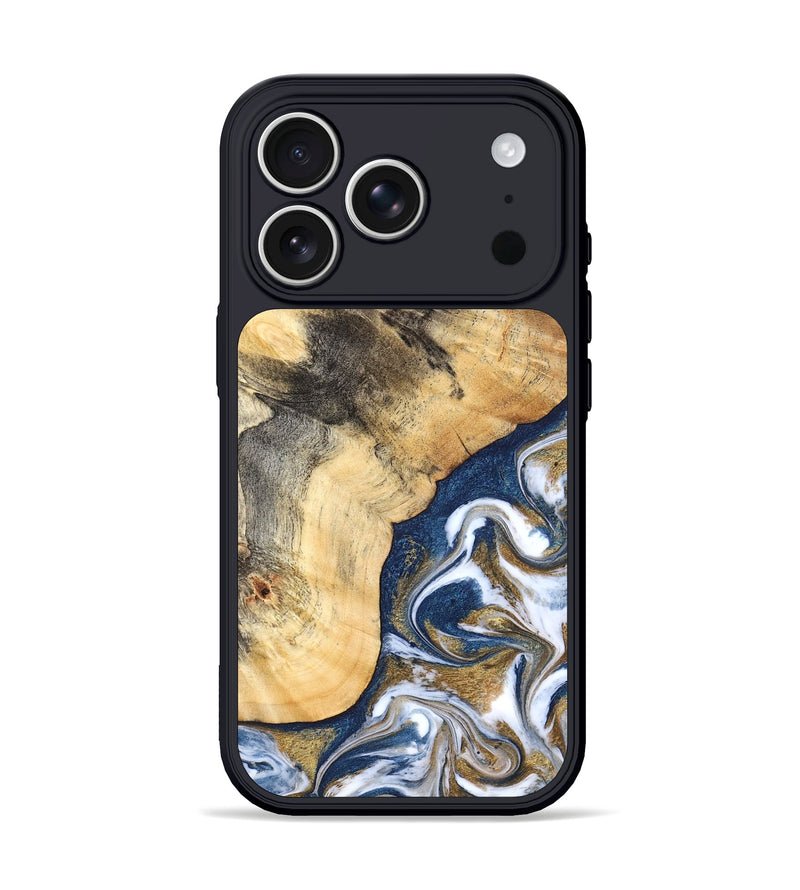 iPhone 17 Pro Wood Phone Case - Bryon (Teal & Gold, 827322)