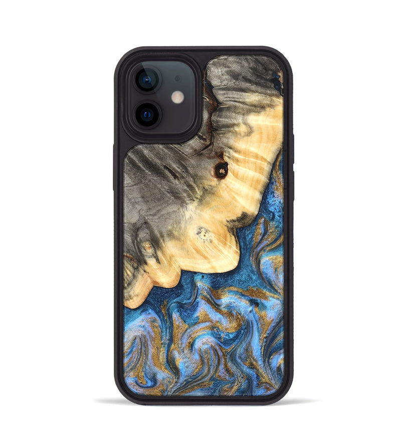 iPhone 12 Wood Phone Case - Kole (Teal & Gold, 827323)