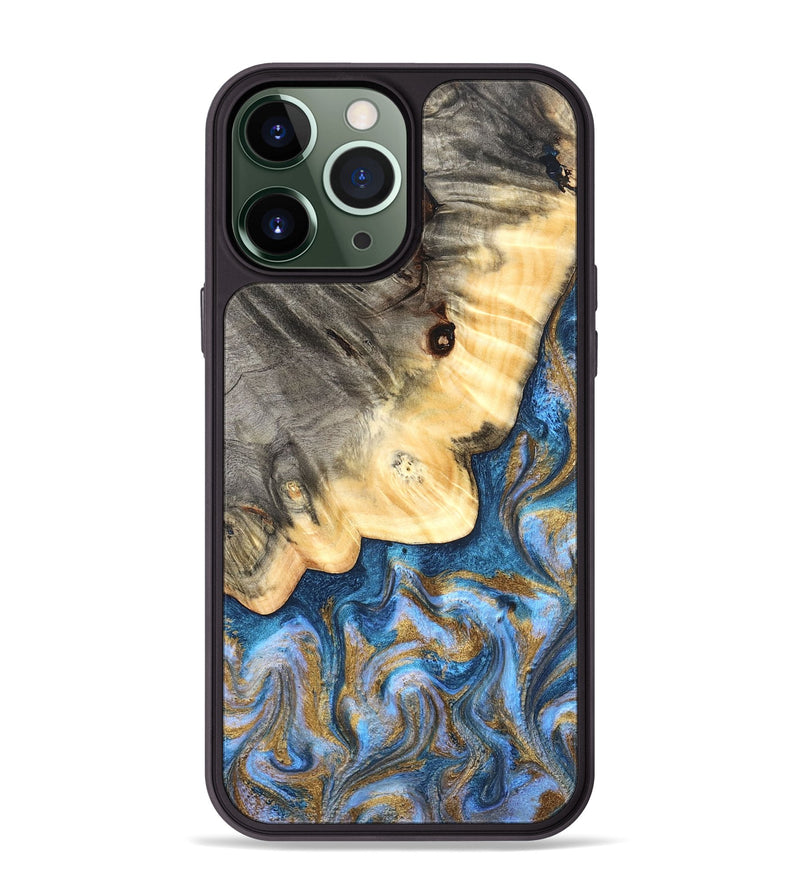 iPhone 13 Pro Max Wood Phone Case - Kole (Teal & Gold, 827323)