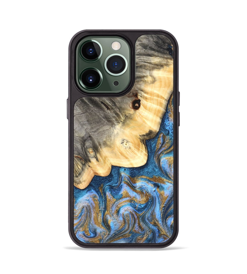 iPhone 13 Pro Wood Phone Case - Kole (Teal & Gold, 827323)