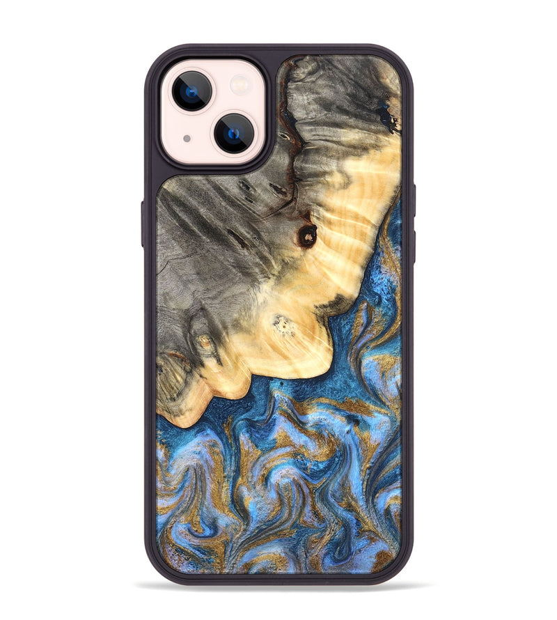 iPhone 14 Plus Wood Phone Case - Kole (Teal & Gold, 827323)