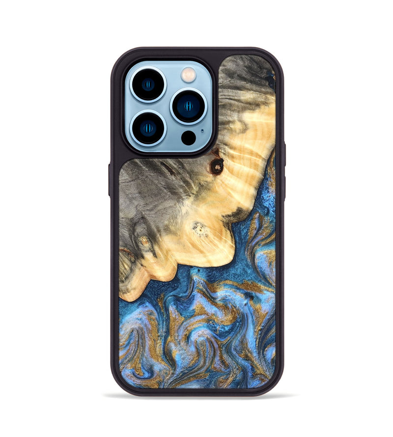 iPhone 14 Pro Wood Phone Case - Kole (Teal & Gold, 827323)