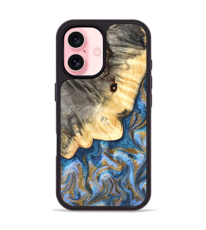 iPhone 16 Wood Phone Case - Kole (Teal & Gold, 827323)