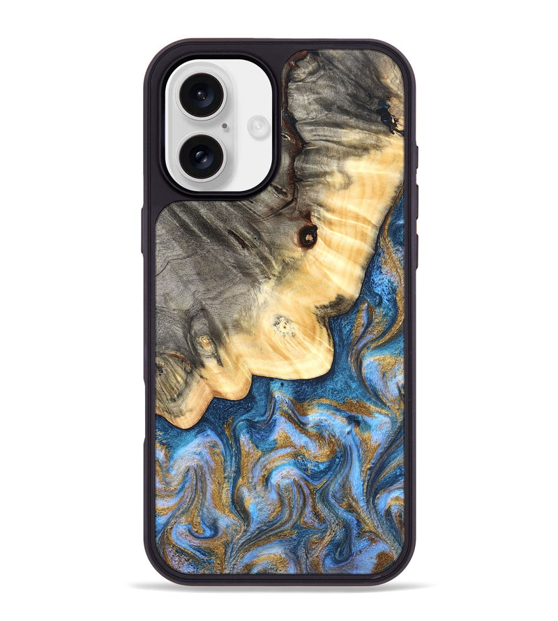 iPhone 16 Plus Wood Phone Case - Kole (Teal & Gold, 827323)