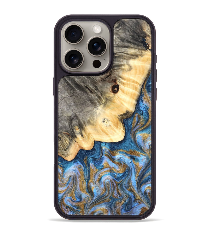 iPhone 16 Pro Max Wood Phone Case - Kole (Teal & Gold, 827323)