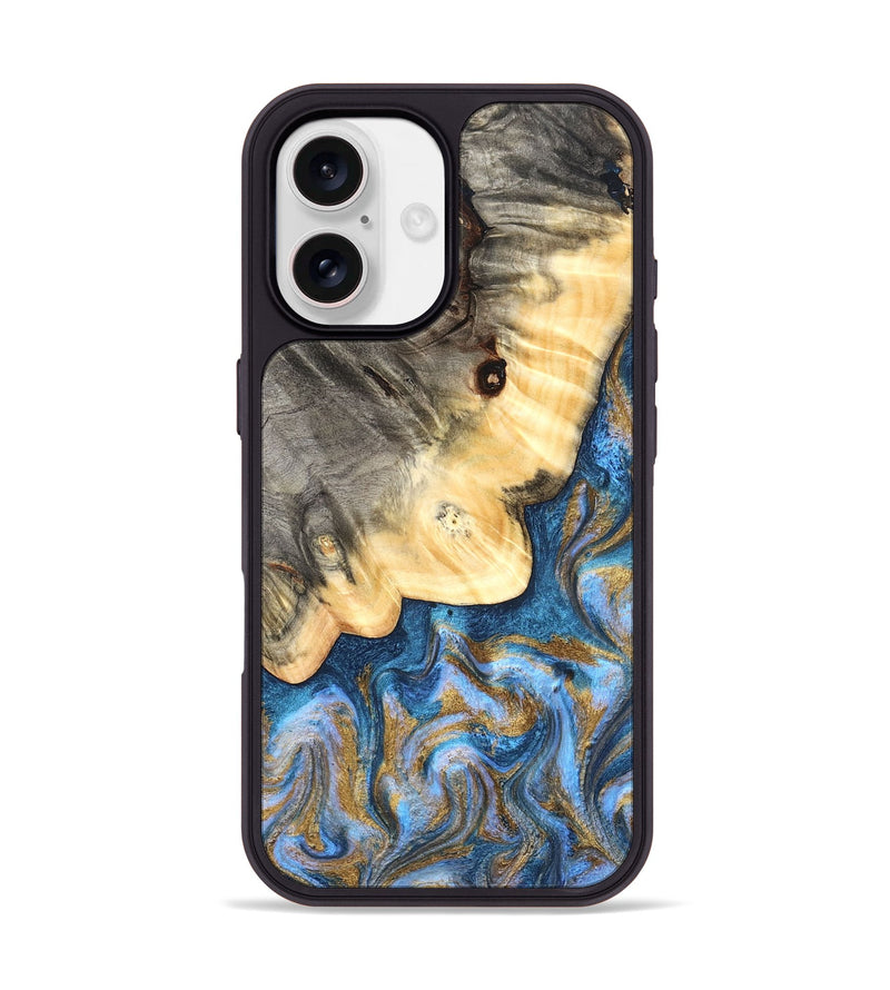 iPhone 17 Wood Phone Case - Kole (Teal & Gold, 827323)