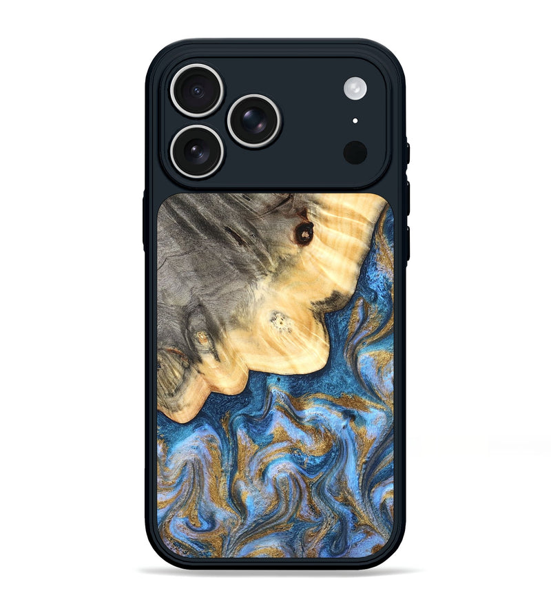 iPhone 17 Pro Max Wood Phone Case - Kole (Teal & Gold, 827323)