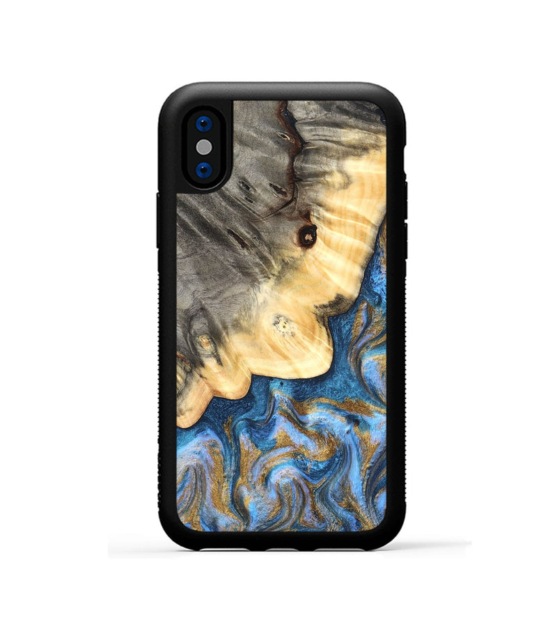 iPhone Xs Wood Phone Case - Kole (Teal & Gold, 827323)