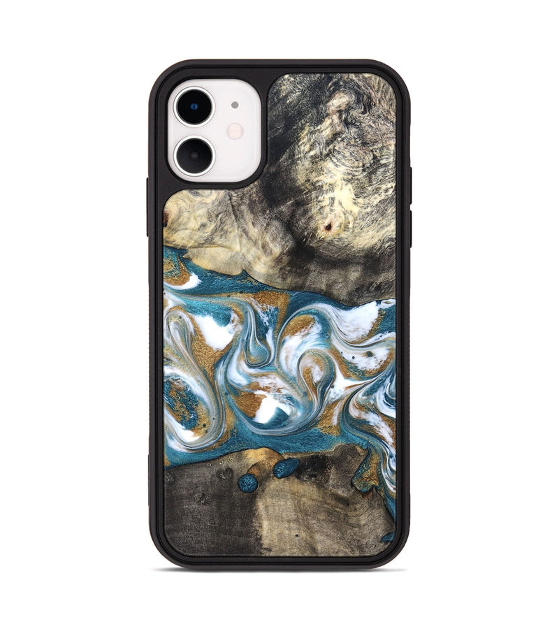 iPhone 11 Wood Phone Case - Harlow (Teal & Gold, 827324)