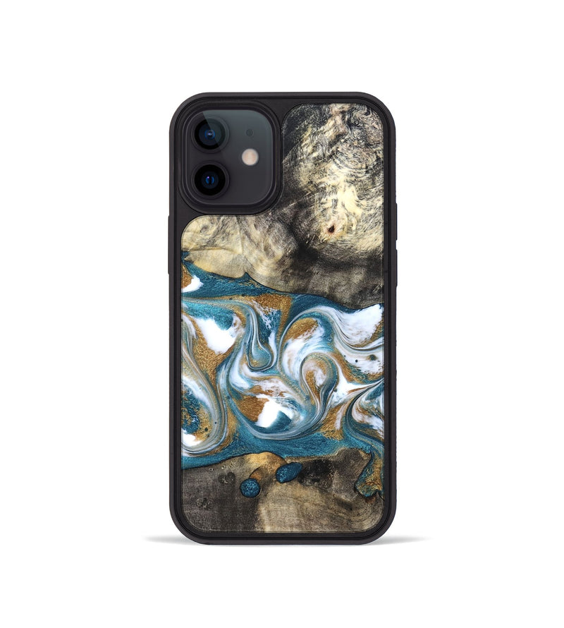 iPhone 12 mini Wood Phone Case - Harlow (Teal & Gold, 827324)