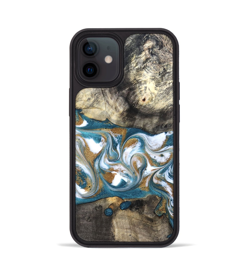 iPhone 12 Wood Phone Case - Harlow (Teal & Gold, 827324)