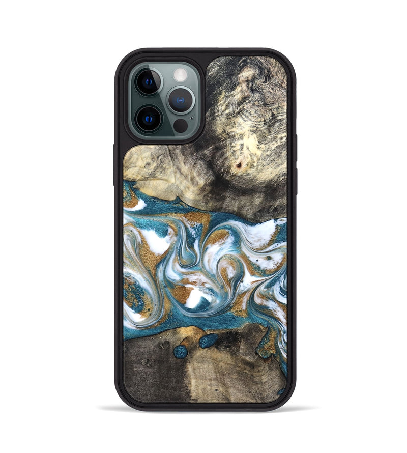 iPhone 12 Pro Wood Phone Case - Harlow (Teal & Gold, 827324)