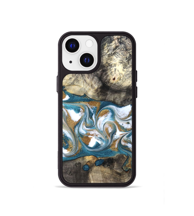 iPhone 13 mini Wood Phone Case - Harlow (Teal & Gold, 827324)