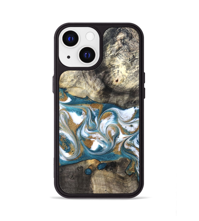 iPhone 13 Wood Phone Case - Harlow (Teal & Gold, 827324)