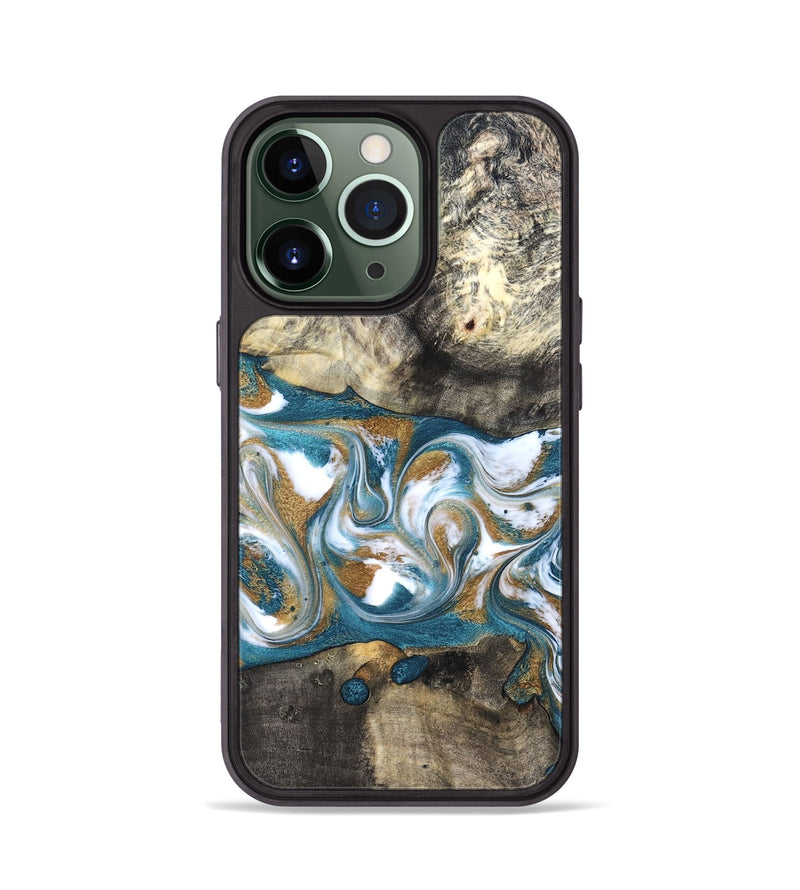 iPhone 13 Pro Wood Phone Case - Harlow (Teal & Gold, 827324)