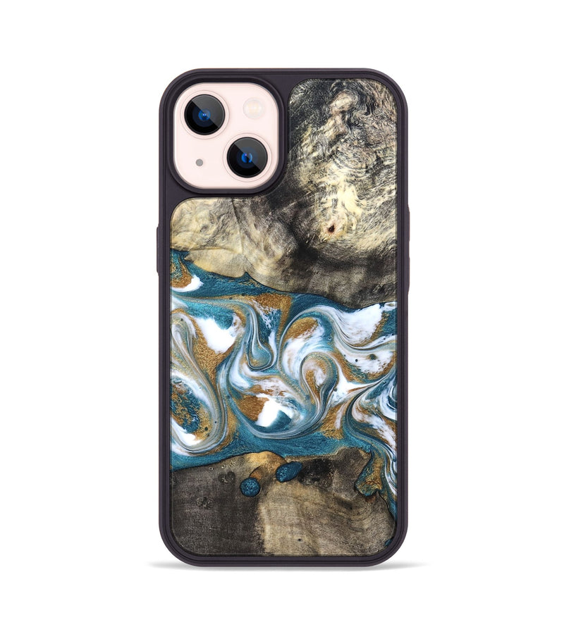iPhone 14 Wood Phone Case - Harlow (Teal & Gold, 827324)