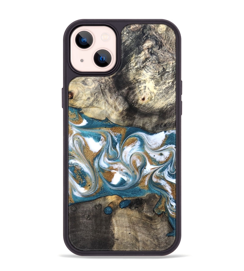 iPhone 14 Plus Wood Phone Case - Harlow (Teal & Gold, 827324)