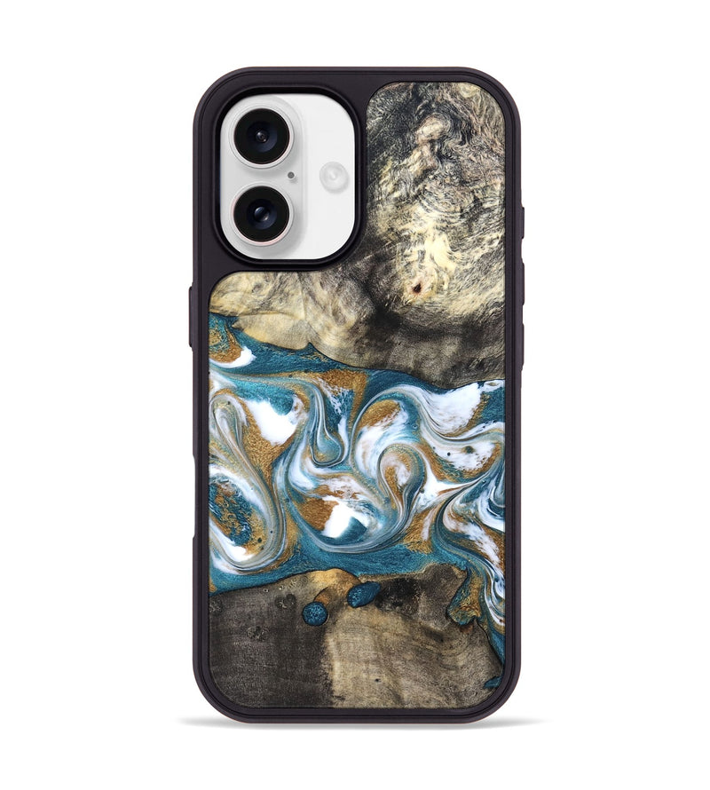 iPhone 17 Wood Phone Case - Harlow (Teal & Gold, 827324)