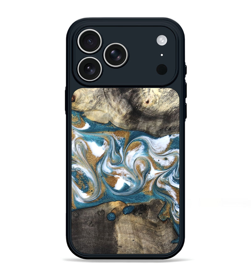 iPhone 17 Pro Max Wood Phone Case - Harlow (Teal & Gold, 827324)