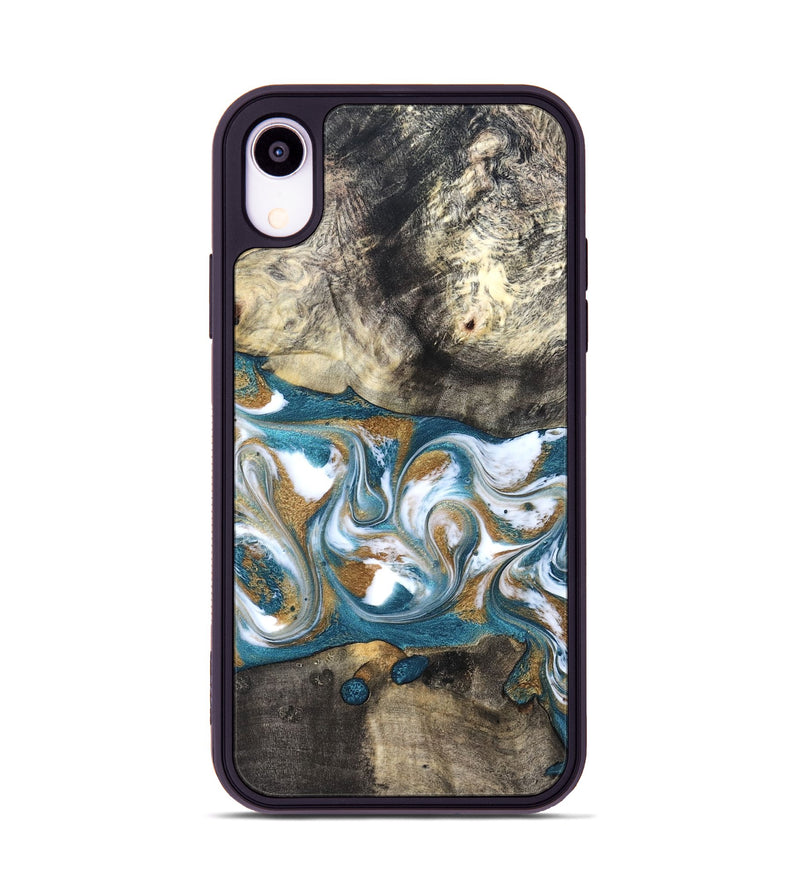 iPhone Xr Wood Phone Case - Harlow (Teal & Gold, 827324)