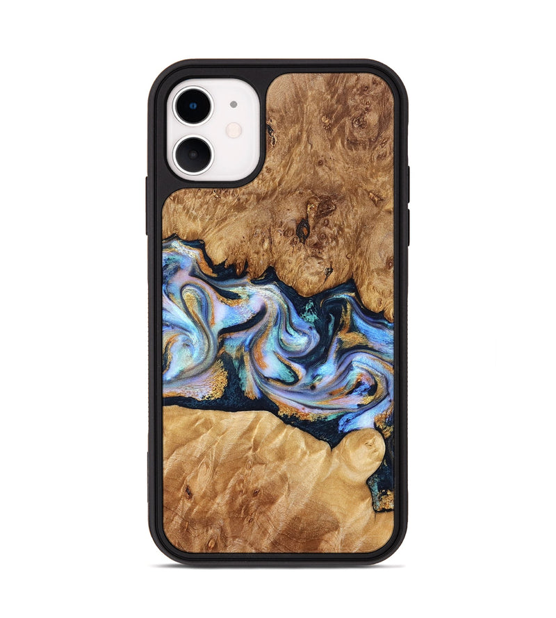 iPhone 11 Wood Phone Case - Mitzi (Teal & Gold, 827325)